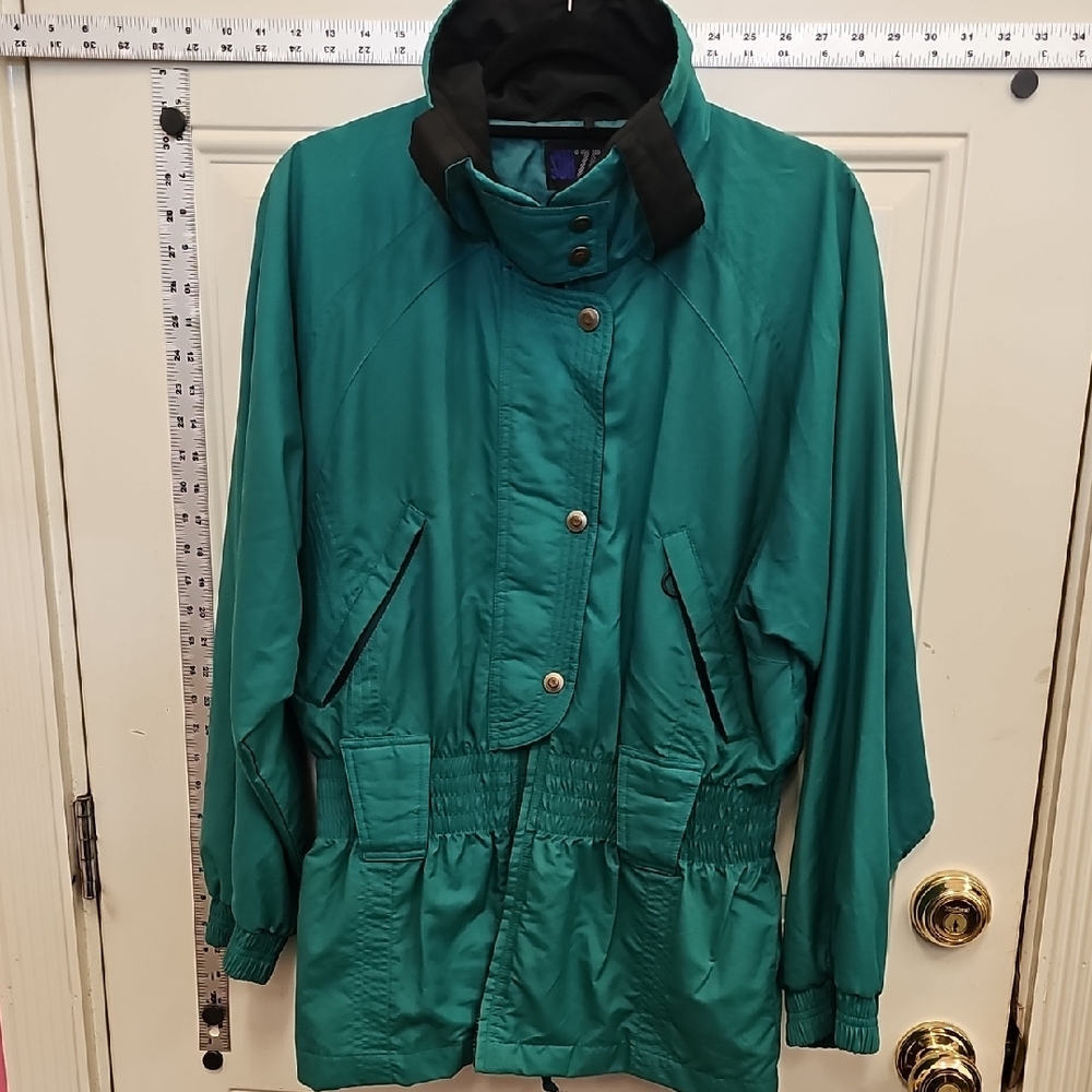 Women's, Vintage, Retro, 90s, 80s, Teal Puffer, Jacket, Elastic, Snow, Ski,